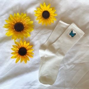 blue butterfly socks | white